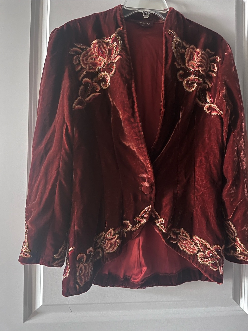 Embellished Velvet Blazer in Deep Burgundy